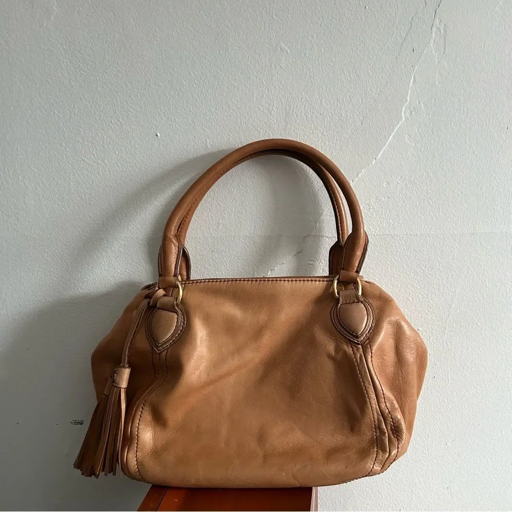 J. Crew Peyton Brown Leather Satchel Crossbody Shoulder Bag Warm Sienna